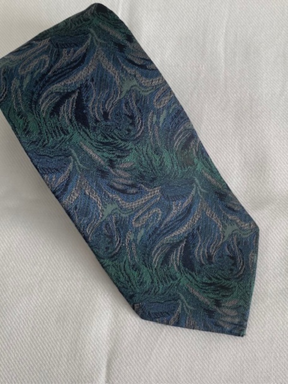 LANVIN Blue & Green Abstract Swirled Silk Tie SEOUL PARIS